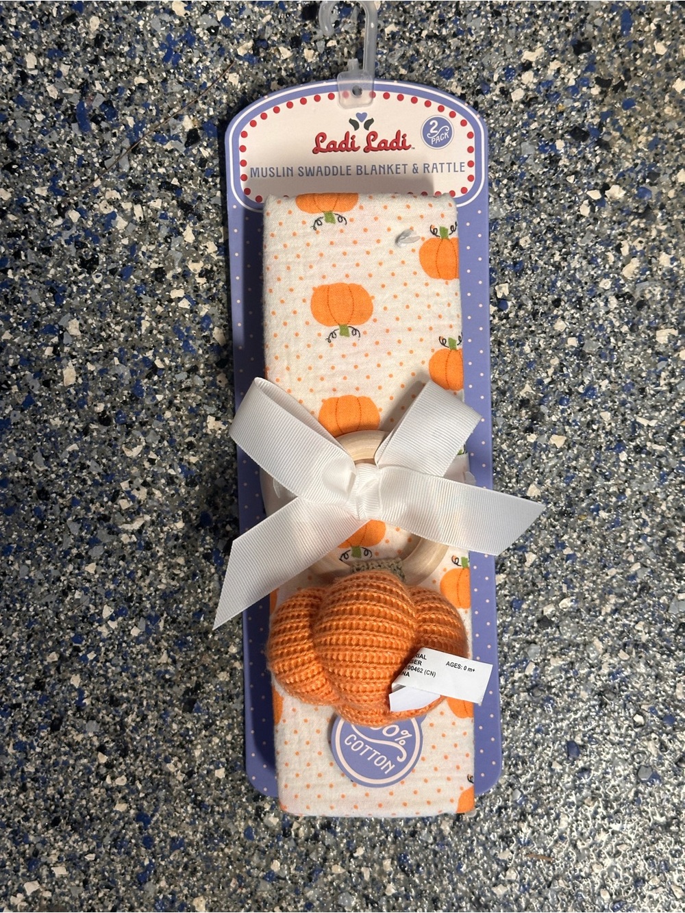 Ladi Ladi Pumpkin Muslin Swaddle Blanket & Rattle - White & Orange